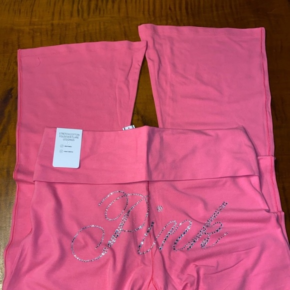 Victoria secret pink Carmine rose bling Foldover Flare legging M L REGULAR - Picture 5 of 5
